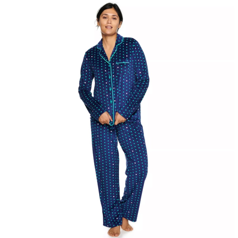 Sonoma Goods for Life Velour Long Sleeve Shirt and Pants Polka Dot Pajamas